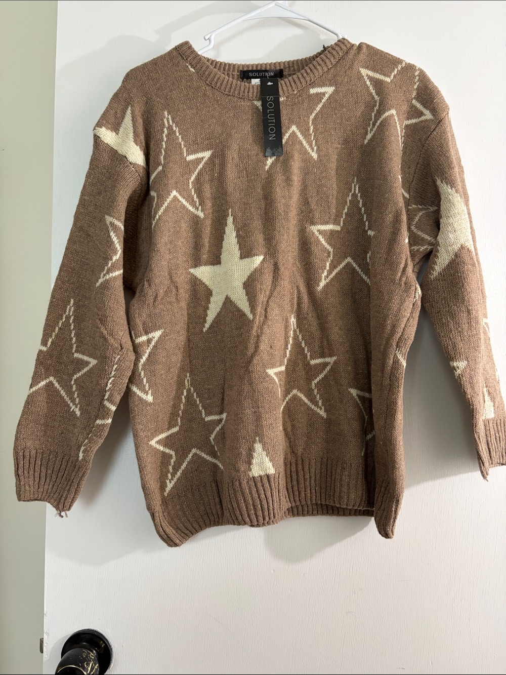 Brown Star Pattern Crewneck Sweater - Picture 2 of 4